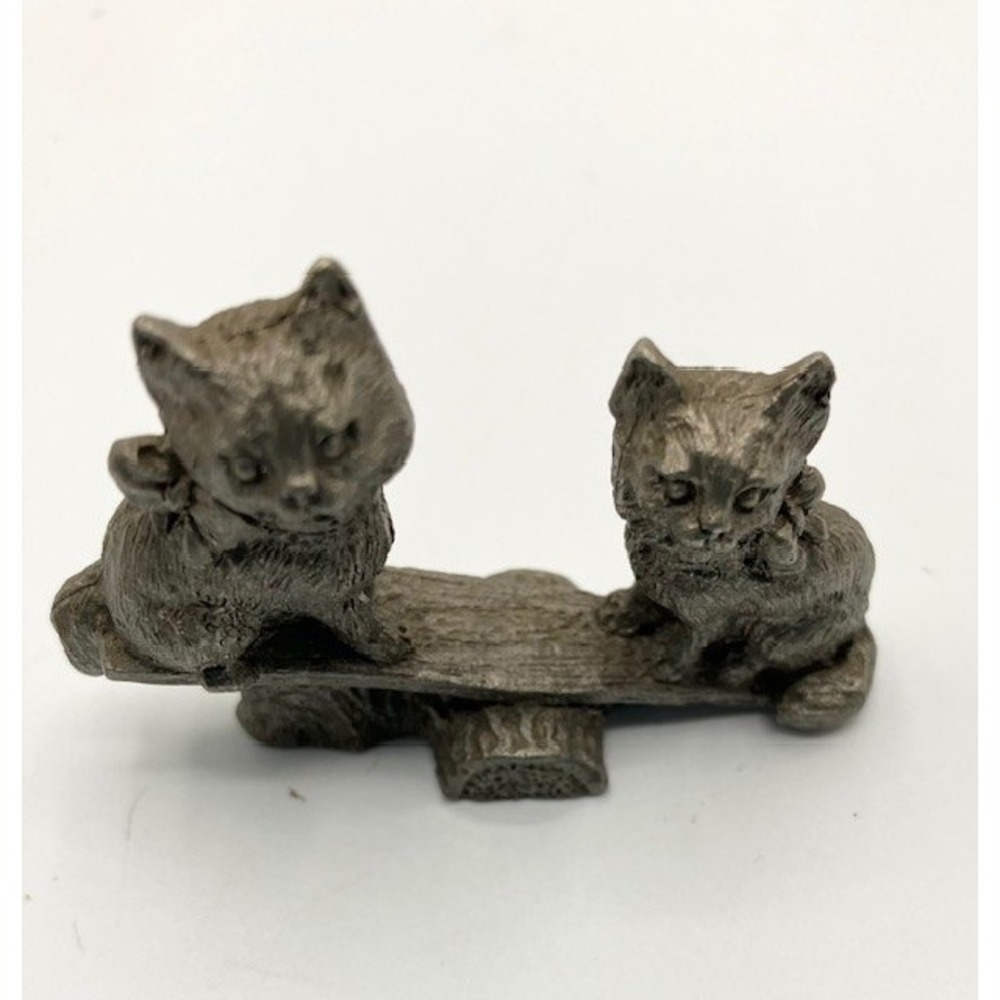 Vintage Miniature Pewter Kittens/Cats on See Saw Figurine‎ #78 1.5"Hx2"L